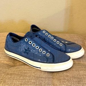 Converse sequin slip on, navy blue